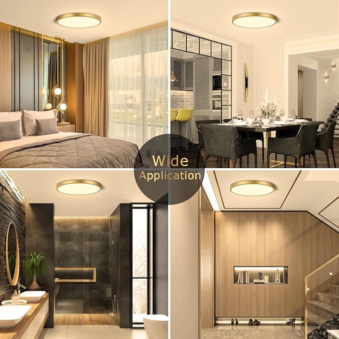 9Inch LED Flush Mount Ceiling Light Fixture, 18W(180W Equivalent), 1800LM, 3000K Warm White, IP40, Flat Modern LED Ceiling Lights for Bedrooms, Living Rooms, Bathrooms, Stairwells, etc.(Gold)