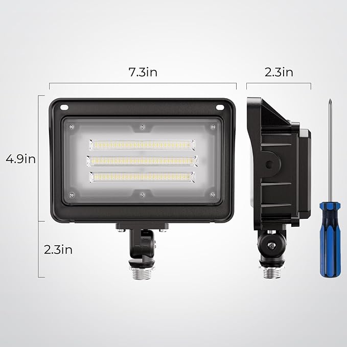 CINOTON 50W LED Flood Light Outdoor, 7000LM IP65 Waterproof Security Wall Pack Light Fixture with 180°Knuckle for Patio Porch Garage Garden Lanscape 5000K Daylight 100-277V 2 Pack