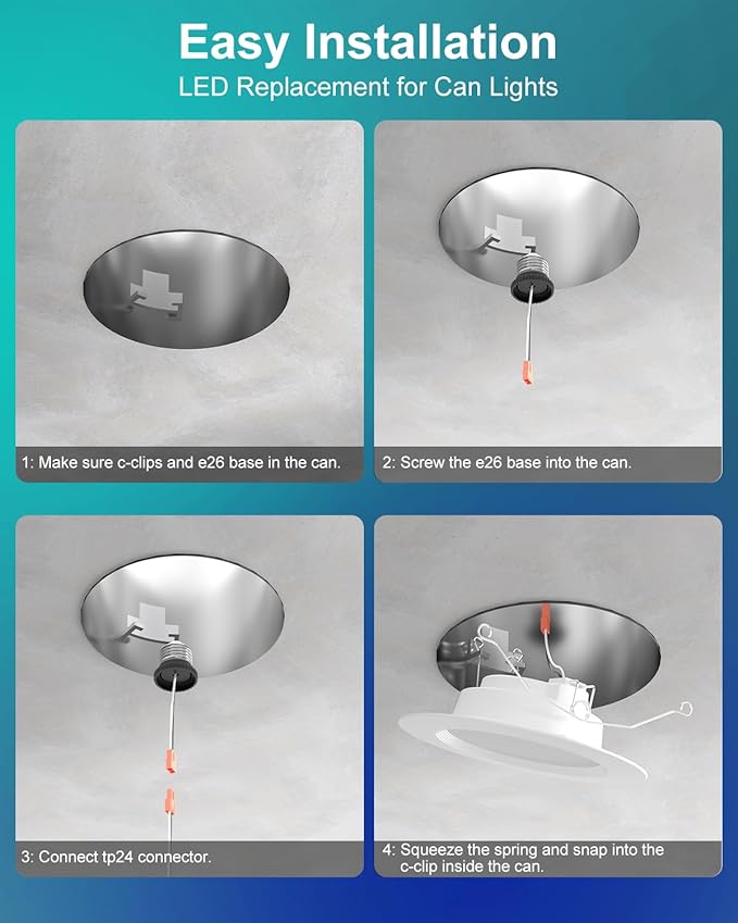 LED Recessed Lighting 5/6 inch, Bluetooth Smart Can Lights, 13W 1050LM, RGB Color Changing, Retrofit Recessed Light Fixtures Compatible with Alexa for Bedroom, Living Room, and Kitchen, 12Pack