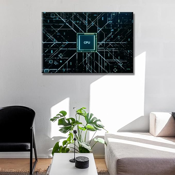LSIUHWUWI Wall Decor CPU Concept Wall Art CPU and Circuit Board Pattern Wall Decor for Living Room 1 Piece Contemporary Home Decor Print on Canvas Ready to Hang 16X24 INCH