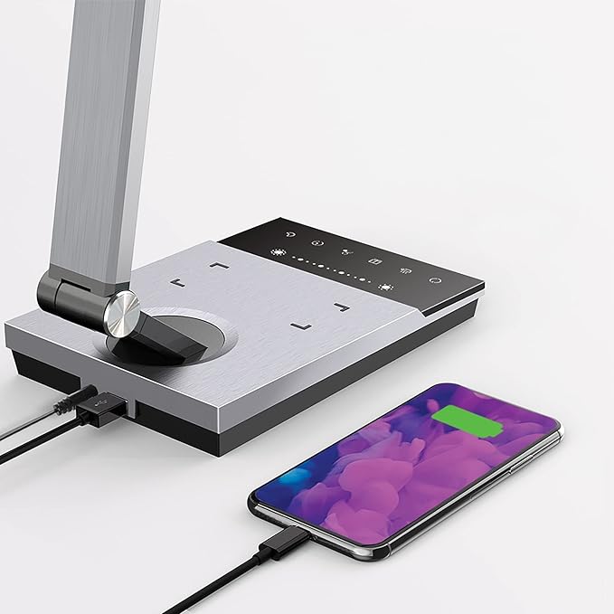 WorkPro™ LED USB Desk Lamp with Wireless Charger and Timer, 17-1/2"H, Brushed Metal/Gray