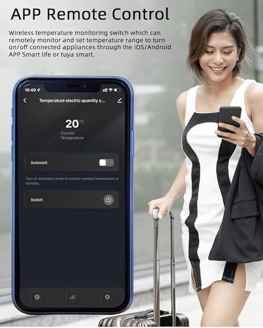 WiFi Smart Waterproof Temperature Controller Sensor Module, Tuya app Wireless Remote 16A Smart Switch with Energy Consumption Monitoring, Compatible with Alexa Google Home