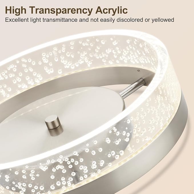 LED Flush Mount Ceiling Light Fixture, 12In Crystal Chandelier with Clear Bubble Acrylic, Modern Ceiling Lighting for Dining Room, Bedroom, Living Room, Kitchen, Brushed Nickel, 4000K Dimmable