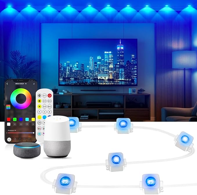 Smart RGB+IC Permanent LED Lights 16.4Ft USB Powered, App/Alexa/Remote Control, Music Sync Indoor Ambient Lighting for Bedroom, Gaming Room, TV Backlight, Home Decor (17 LEDs + Dynamic Effects)