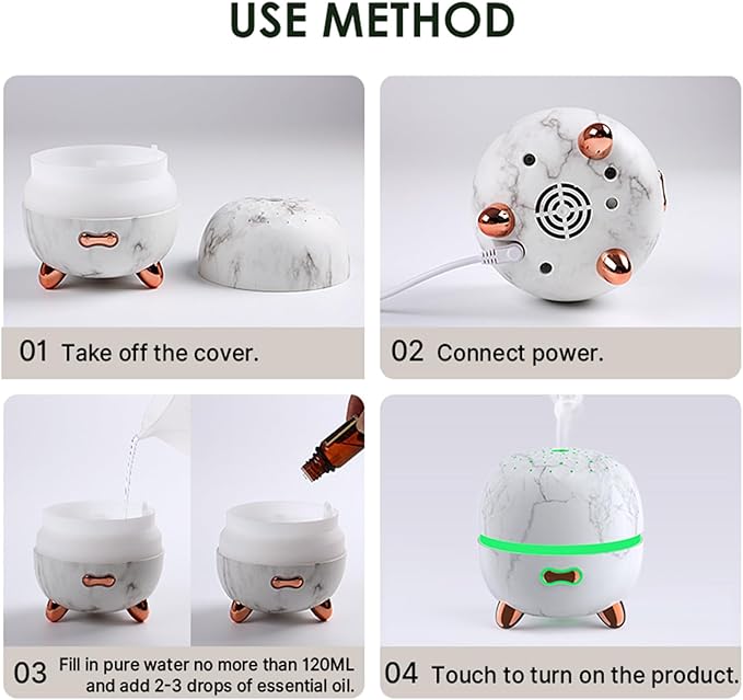 Essential Oil Diffuser, 120ml Small Aromatherapy Diffuser, Ultrasonic Diffusers for Essential Oil, Cool Mist Humidifier with 7 Color LED and Auto Off Safety, for Bedroom,Office, Study Room