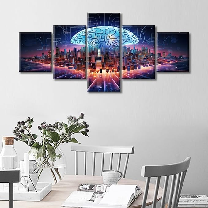 Canvas Wall Art for Living Room Brain Modern Home Decor Human Brain Energy Printed Posters for Bedroom Office Abstract Human Brain Wall Art Painting Pictures Ready to Hang, (50"Wx24"H)