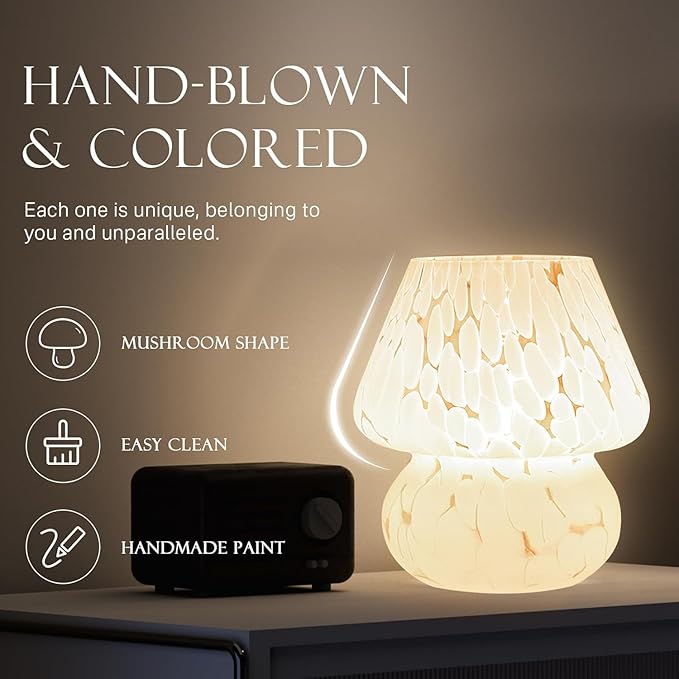 Mushroom Lamp Table Lamp for Bedroom,Small Desk Bedside Lamps for Living Room,Mushroom Decor Cute Mini Modern Mid Century Lamps for Night Stands (White)