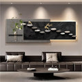 3D Sandstone Texture LED Wall Art with Vase, Plug-in Auspicious Modern Meditation Wall Hanging Sculpture, Minimalism Artwork Decor for Living Room Bedroom Meditation Space(A,100x33cm)