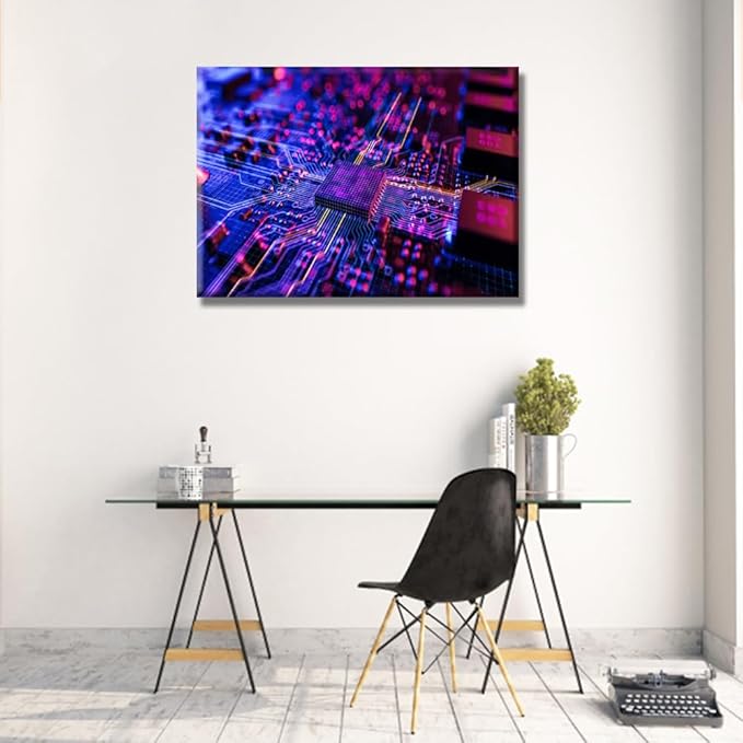 Digital Chip Pictures for Bedroom Wall Decor CPU Concept Prints Wall Art Circuit Board CPU Processor Wall Decor Home Decor Wall Art Canvas Framed Wall Hanging Decor Ready to Hang 20x28 INCH