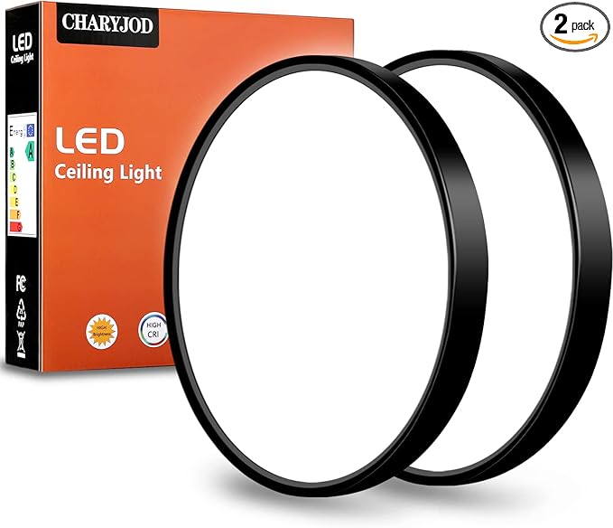 2PACK LED Flush Mount Ceiling Light Fixture12Inch, 24W Led Ceiling Light 5000K 2300LM Ultra Thin Flat Surface Panel Light Low Profile Ceiling Light for Bedroom Kitchen Garage Living Room