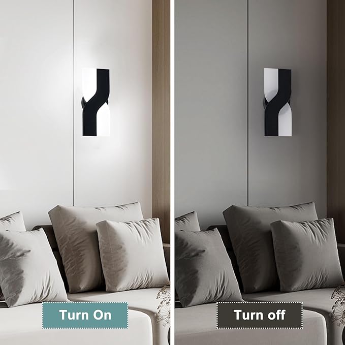 Modern LED Wall Sconce, 8W Acrylic Indoor Black Wall Light, 6000K Cold White Wall Light Fixture, Up and Down Wall Mount Light for Stairs, Living Room, Bedroom, Aisle, Hallway