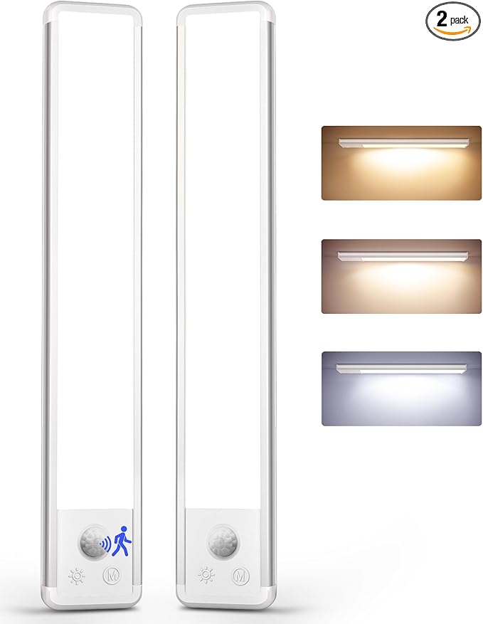 EZVALO 11.8-inch Under Cabinet Lighting, 2400mAh Rechargeable Motion Sensor Light, 3 Color Temperatures, Dimmable Magnetic Wireless Light for Kitchen, Pantry, Closet, Stairs
