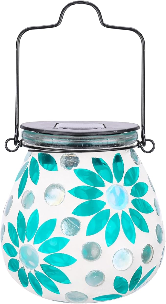 Bshine Mosaic Solar Lantern Outdoor Hanging Waterproof, Flower Mosaic Light Indoor Decorative Table, Garden Decor for Yard Outside, Path, Courtyard, Lawn, Birthday Gift for Mom Women Gardening