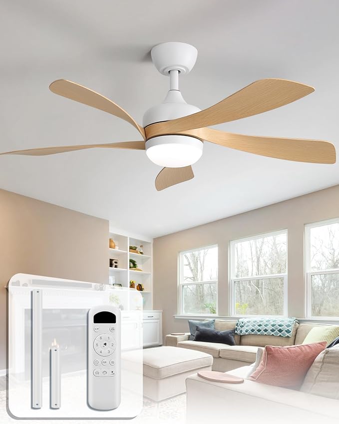 Sofucor 45 Inch Ceiling Fan with Lights and Remote, Indoor/Outdoor Ceiling Fan with Light 6-Speed 3 CCT 3-Timer, Low Profile Modern Ceiling Fan 5 Blade Quiet DC Motor for Bedroom Living Room Patio