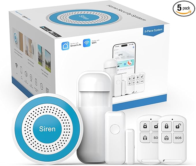 PGST Wireless Home Alarm System,Smart Home Security System with Instant Tuya App Alerts,DIY Door Alarms Kits Siren Hub with Door/Motion Sensors,Remote,Work with Alexa/Google Assistant for Apartment