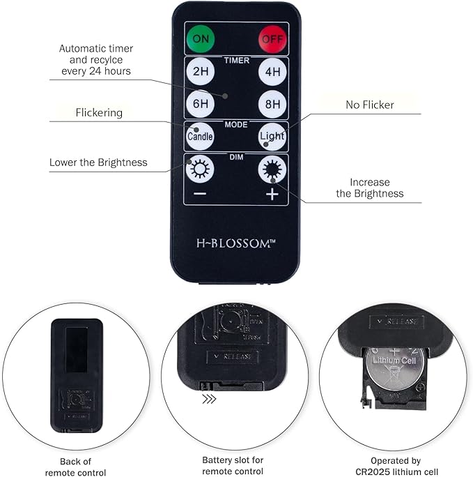 H-BLOSSOM Flickering Flameless Candles Battery Operated Real Wax Pillar Candles LED Candles with 10 Key Remote Control Cycling Timer Set of 6 (3" x 5" Remote)