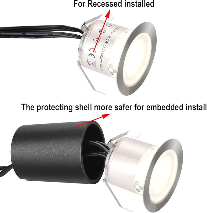 Recessed LED Deck Light Kits with Black Protecting Shell φ32mm,SMY In Ground Outdoor Landscape Lighting IP67 Waterproof,12V Low Voltage for Garden,Yard Steps,Stair,Patio,Floor,Kitchen Decoration