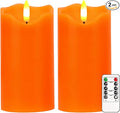 VEEKI Flameless Candles Light, Set of 2 6"x3" Flickering Fall LED Candles with Remote & Timer, Dimmable Pillar Candles Battery Operated, Orange Candles for Fall Halloween Thanksgiving Decor (Orange)