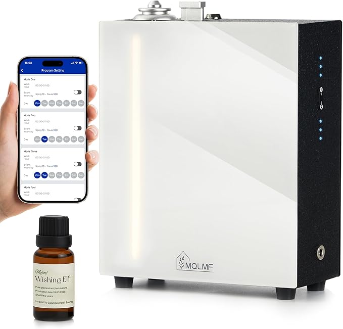 HVAC Diffuser Scent System - 3000 Sq Ft,WiFi & Bluetooth App Remote Control,Waterless,Quiet,Ambient Light,Metal,Commercial Hotel Collection Whole House Diffuser Machine - White