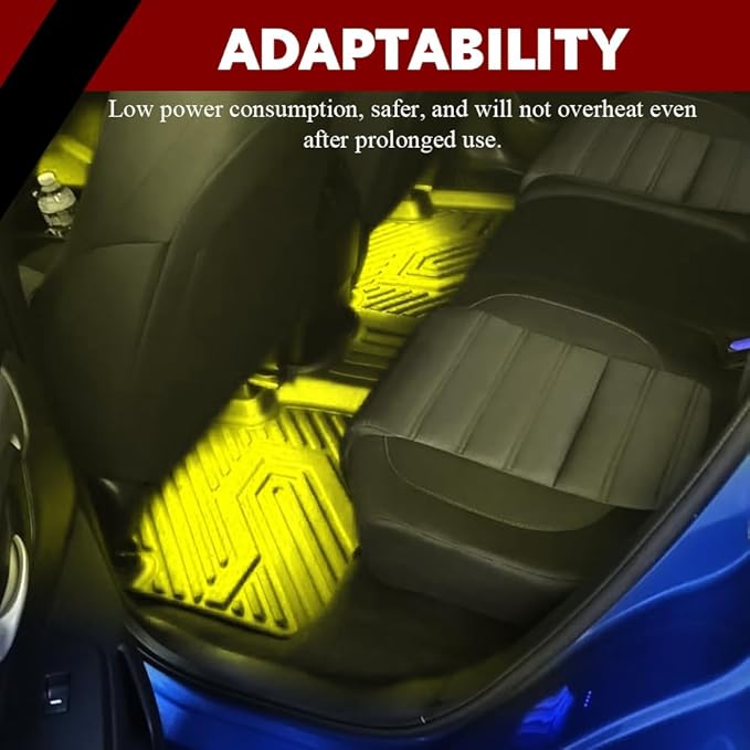 Car Interior LED Lights, Automotive Ambient Neon Light Kit with USB Port, Automotive Under Dash Decoration Night Lamp for Men and Women, 4 in 1 Decoration Lights for Car, Garden, Home, Part (Yellow)