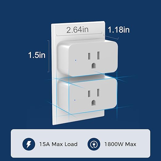 4 Pack Smart Plugs, WiFi Outlets Work with Alexa&Google Assistant,15A/1800W Max, Smart Sockets with Remote Control, Timer Plug with Group Control, No Hub Required, ETL & FCC Certified, 2.4ghz only