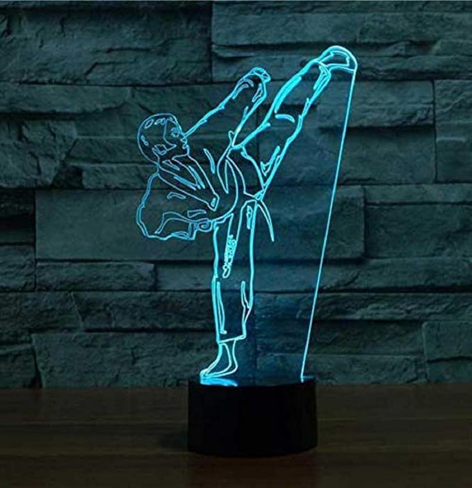 Creative 3D Taekwondo Night Light 16 Colors Changing USB Power Remote Control Touch Switch Decor Lamp Optical Illusion LED Table Desk Lamp