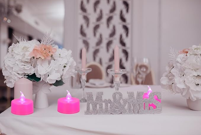 KOABY 12 Pack Pink Light Non-Flickering Flameless Tea Lights, Pink Base, Last 100H+, Battery Operated Tea Lights for Decor