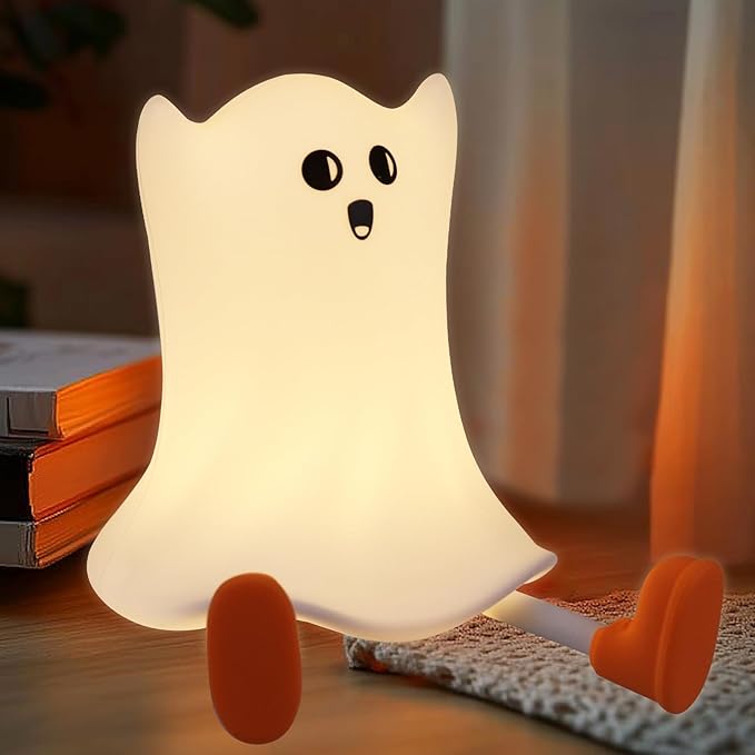 Ghost Night Light Silicone Cute Halloween Ghost Decor Night Light for Breastfeeding Squishy Ghost Nightlight Cordless Rechargeable Dimmable Touch Fun Bedside Light Lamp for Halloween Gifts