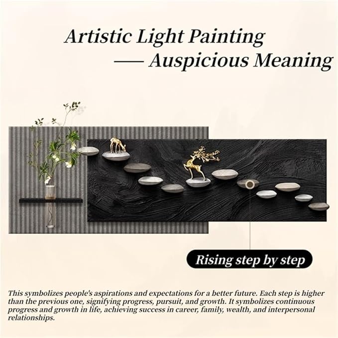3D Sandstone Texture LED Wall Art with Vase, Plug-in Auspicious Modern Meditation Wall Hanging Sculpture, Minimalism Artwork Decor for Living Room Bedroom Meditation Space(A,100x33cm)