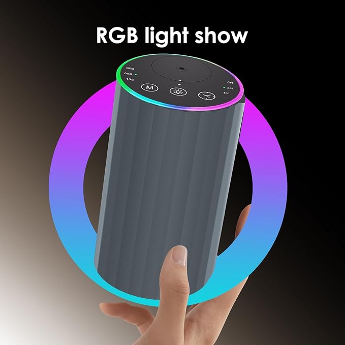 Waterless Essential Oil Diffuser, 7 Colors LED Light, Battery Powered Mini Scent Air Machine, Aromatherapy Mist Diffuser for Home Room Car Office，Black Aluminum Alloy (Grey)