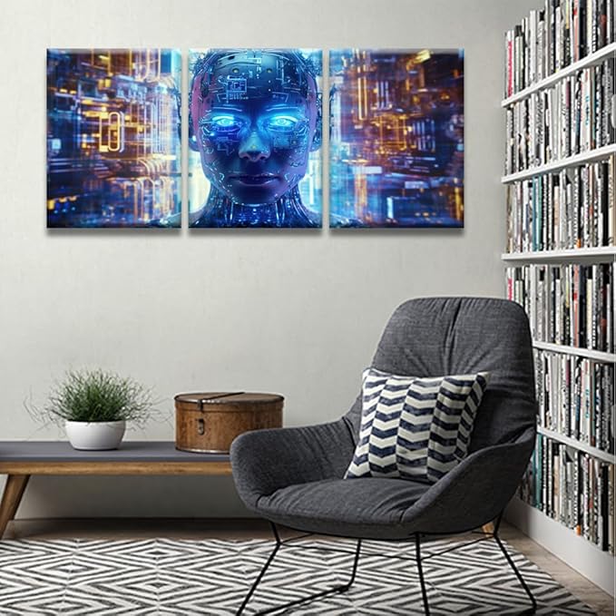 LSIUHWUWI 3 Panels Modern Canvas Wall Art Cloud Networking, Crypto, AI, Firewall Network Security Pictures Print Art for Bedroom Living Room Wall Decoration Framed Ready to Hang, 12x16inchx3
