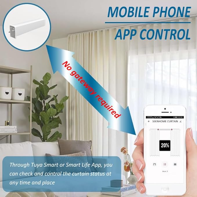 Automatic Curtain Opener WiFi Motorized Curtain Track Kit 1.8N.m Curtains Motor, Ripple/Wave Fold Electric Curtain Track, Remote Curtains, Works with Alexa & Google Home (6 meters (236.2 inches))