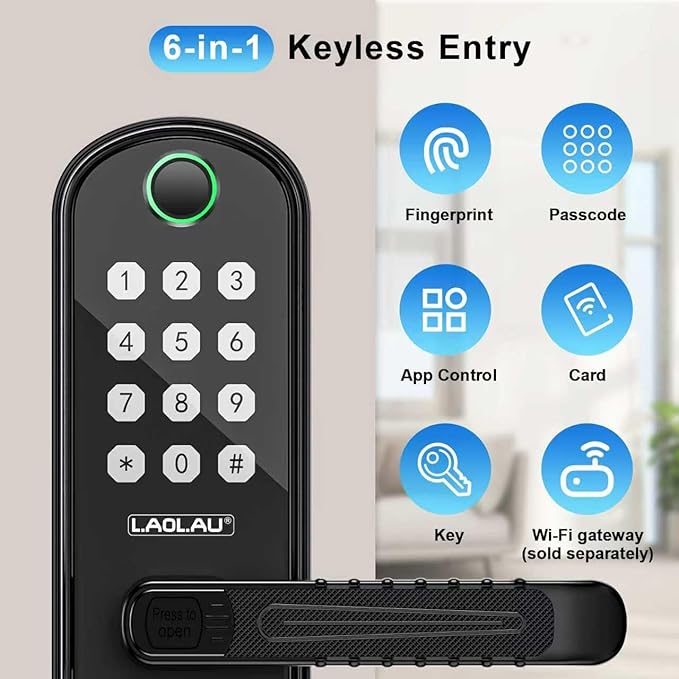 B04 Fingerprint Electronic Door Lock with Keypad and Handle – Keyless Entry Smart Door Lock, Remote APP Control, Code Unlock, Matte Black, Smart Locks for Front Door, Home, Office Use