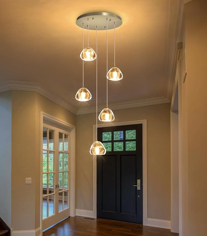 Modern LED Chandeliers for Dining Room Kitchen Pendant Lights Lighting for Island Dimmable Fixtures Bubble Crystal Floating Chandelier LED Lights Brushed Nickel