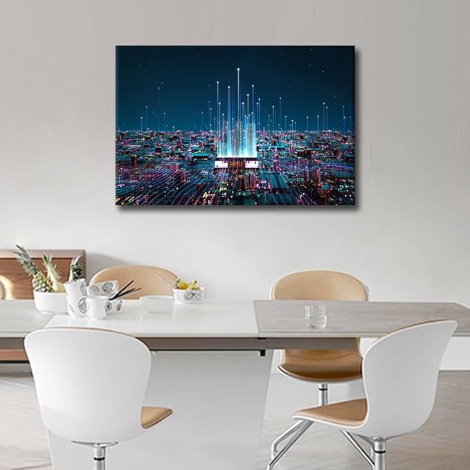 TUMOVO 1 Piece AI Smart Chip Wall Pictures for Living Room CPU Concept Painting on Canvas Wall Decor Art Circuit Board Bedroom Wall Art Modern Artwork Framed Ready to Hang, 36x24in