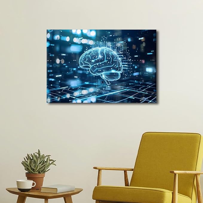 TUMOVO Digital Brain Canvas Printing Wall Art House Decoration for Wall Art Work for Wall Decor Living Room Neural Network Pictures for Bedroom Wall Decor Poster and Prints 16" Wx24 Hx1 Panel