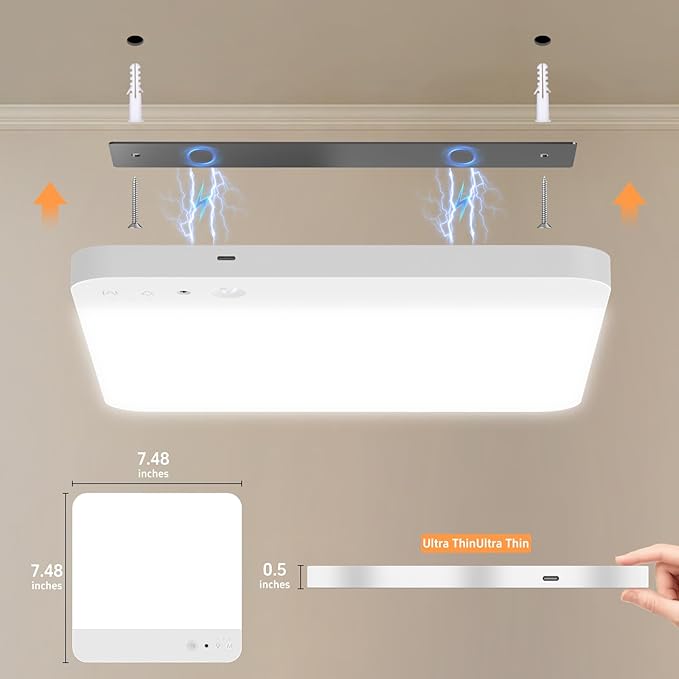 Rechargeable Motion Sensor Ceiling Light with Remote - Magnetic Wireless Closet Lights, 400LM Closet Lights Motion Sensored Indoor for Bathroom Closet Pantry and Hallways