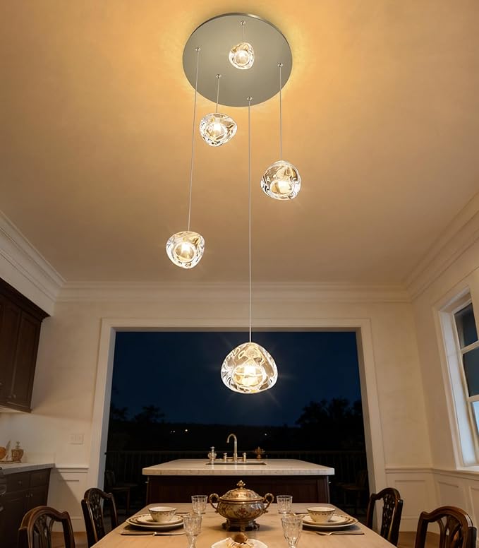 Modern LED Chandeliers for Dining Room Kitchen Pendant Lights Lighting for Island Dimmable Fixtures Bubble Crystal Floating Chandelier LED Lights Brushed Nickel