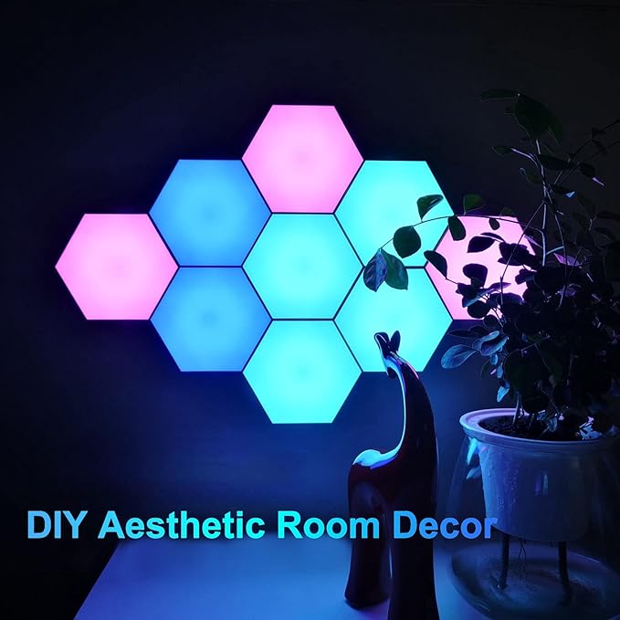 Amailtom Gaming LED Hexagon Lights Remote Controlled, RGB LED Wall Lights Touch Sensitve Hexagon Light Panels for Gaming Setup, 14 Geometric Wall Panels for Living Room/Bedroom/TV
