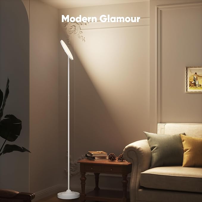 36W LED Floor Lamp, Super Bright Standing Lamp, Modern Stepless Dimmable Torchiere Tall Lamp with Remote Control, 350°Rotating Head Reading Floor Lamp for Living Room, Bedroom, Office
