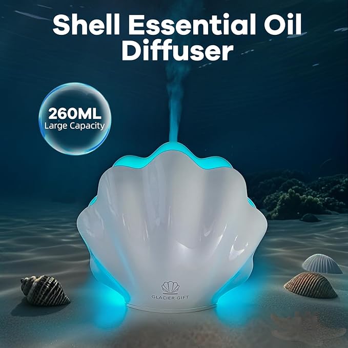 Essential Oil Diffuser 260ML, Shell Aroma Diffuser with Remote Control, 7 Colors LED Night Light for Bedroom Home Relaxation, Valentines Day Gifts