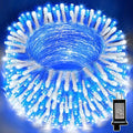 LAMPHOME 99FT 300 LED Blue White String Lights, 16 Modes Plug In Mini Fairy Lights, Waterproof Outdoor Christmas Lights for Hanukkah Xmas Tree Garland Bedroom Ocean Party July 4th Patriotic Decoration