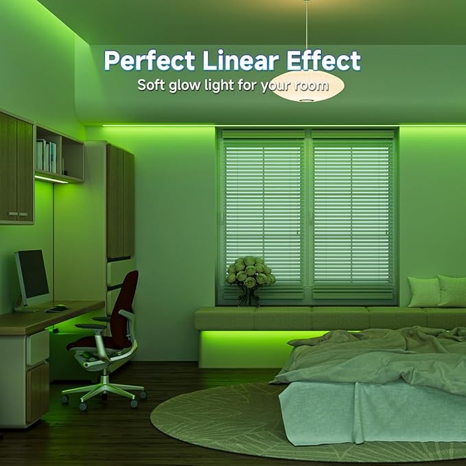BTF-LIGHTING FCOB COB LED Strip Green Color 480LEDs/m 16.4FT DC12V Flexible High Density Uniform Light 8mm Width Bright Dimmable for Bedroom Indoor Decor(No Adapter or Controller)