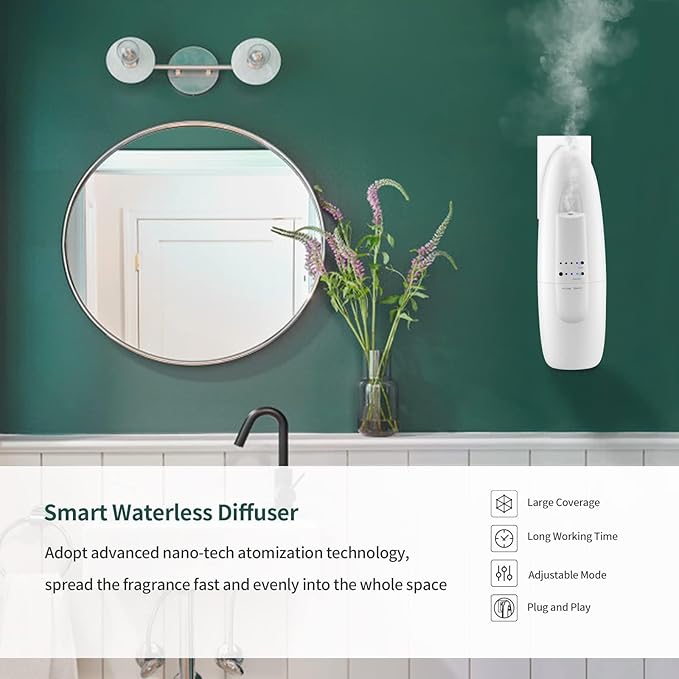 Waterless Plug-in Wall Diffuser 100 ml, Professional Waterless Essential Oil Diffuser for Cold Air Diffusion Tech. Portable Aromatherapy Diffuser for Home, Office, Bathroom