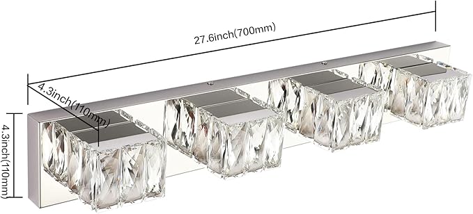 ZUZITO 4 Lights Bathroom Vanity Light - Crystal Modern Vanity Lights for Bathroom - Dimmable 24W LED Chrome Bath Light Fixtures Over Mirror Cool White Light