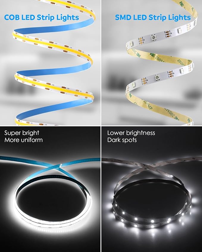 Aclorol 5V COB LED Strip Lights 6000K Cold White USB LED Strip Lights 10ft for Bedroom 8MM Width Flexible Rope Light for Kitchen Cupboard Wardrobe Staircase Counter Lighting Project 320LEDs/M CRI85+