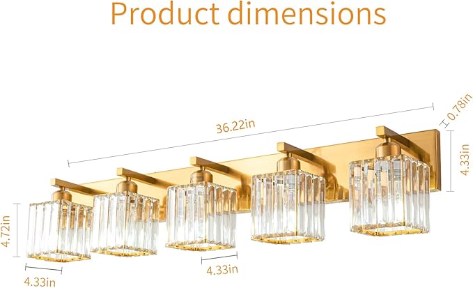 19.5" KnurledBrassWallSconcesSetof2,BronzeBathroomVanityLightFixtureswithWaterRipplesGlassTube,ModernLampforBedroom,LivingRoom,Hallway,Staise,Mirror,Kitchen