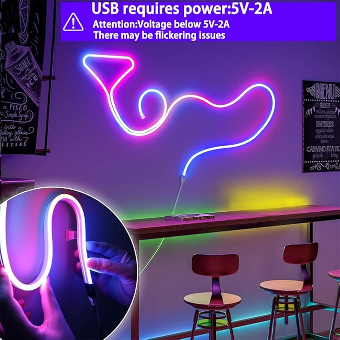 9.8FT USB LED Neon Rope Light,Smart RGB IC Led Strip Lights for Bedroom,Music Sync LED Neon Light Strip,APP and 24Keys Wireless Remote,DIY Ideas,Gaming Room,Home Decorations,Christmas Gift