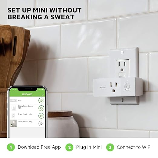 Wemo 43K-720-0224R Mini Smart Plug Compatible with Alexa, Google Assistant & Apple HomeKit(F7C063-CC), 2-Pack