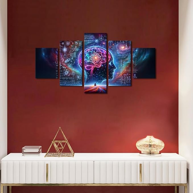 TUMOVO 5 Panel Canvas Wall Art AI Print Artwork Canvas Bedroom Wall Decor Modern Technology Art Work Robot Brain Wall Art for Living Room Office Artificial Intelligence Pictures for House 60" Wx32 H